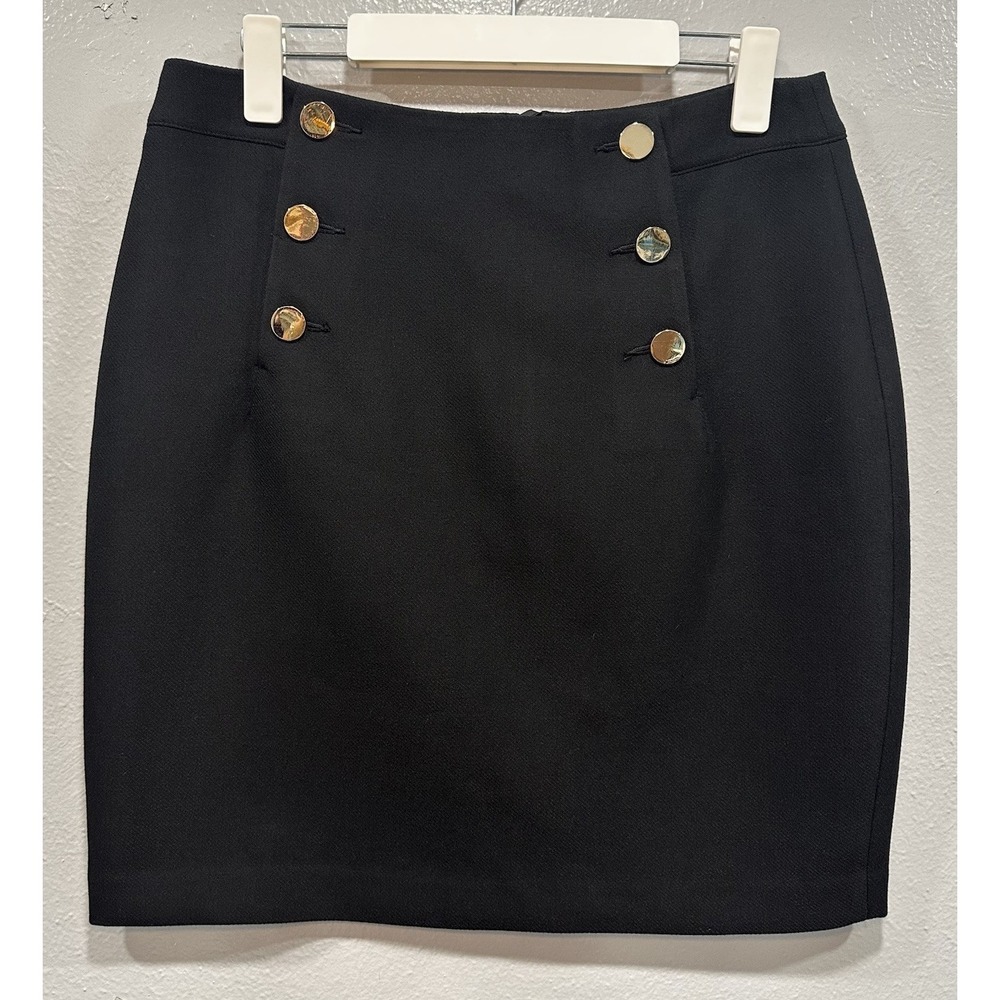 H&M Black Midi Skirt with Gold Buttons